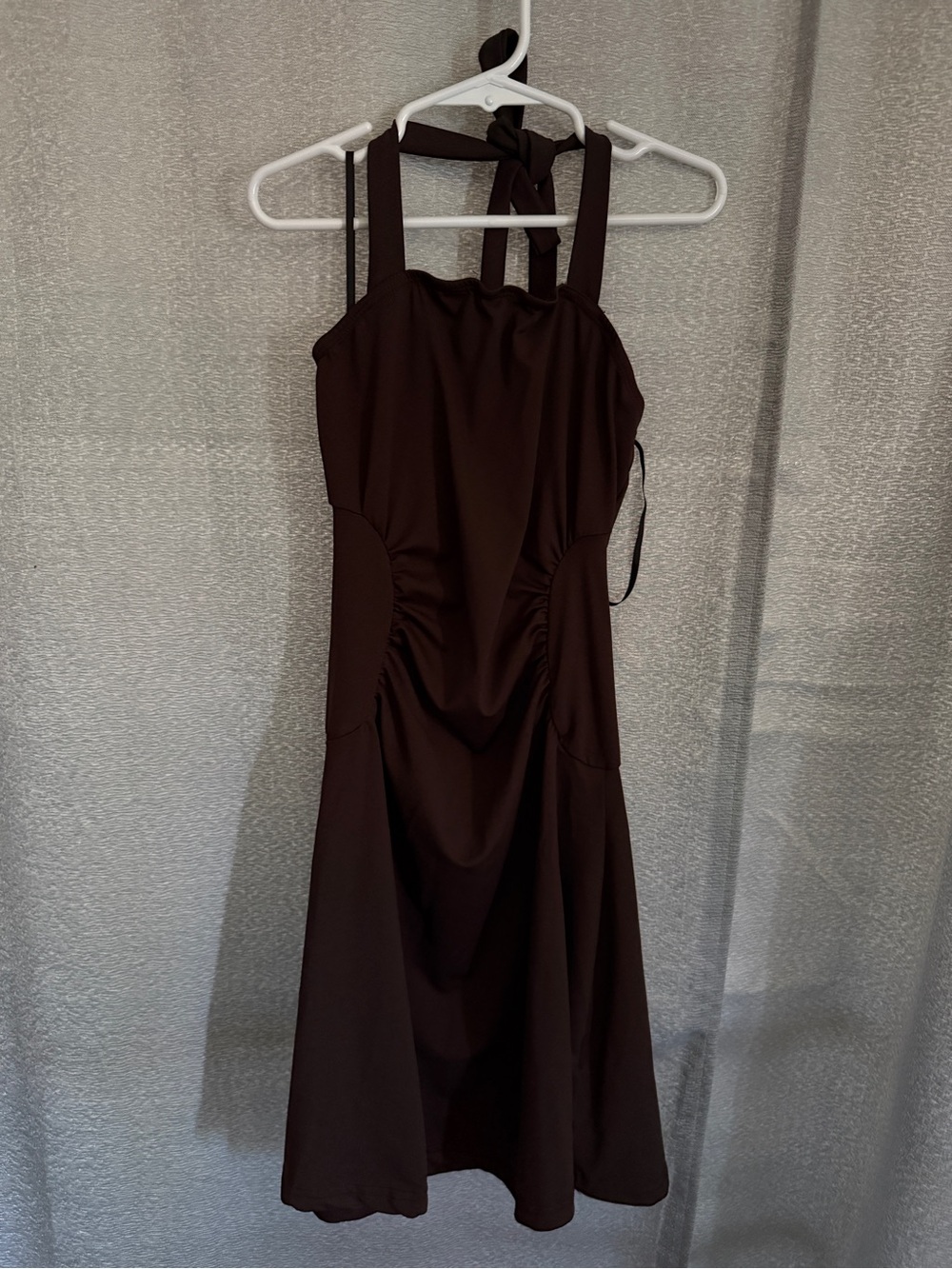 SHEIN Brown Halter Midi Dress with Ruched Sides